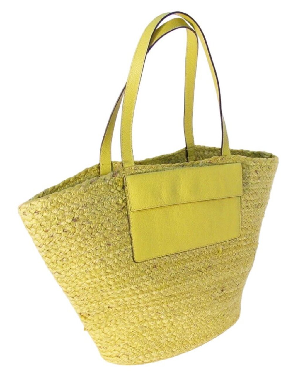 J. JILL Boho Yellow Woven Straw Tote Shoulder Bag Leather Trim Beach Resort -$99